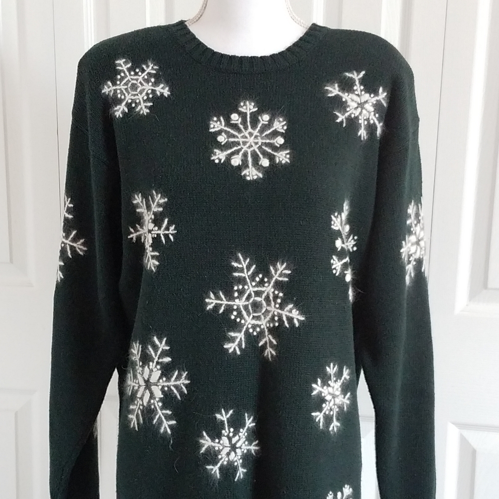 Mohair Sweater Snowflake Shoulder Pads Winter Soft Warm 80's 90's Retro